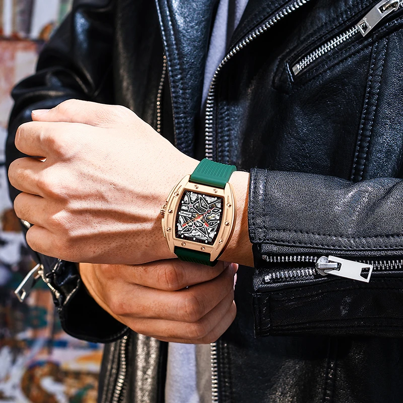 

The new AILANG men's watch hollow luminous high-end wine barrel-shaped men's automatic mechanical watch