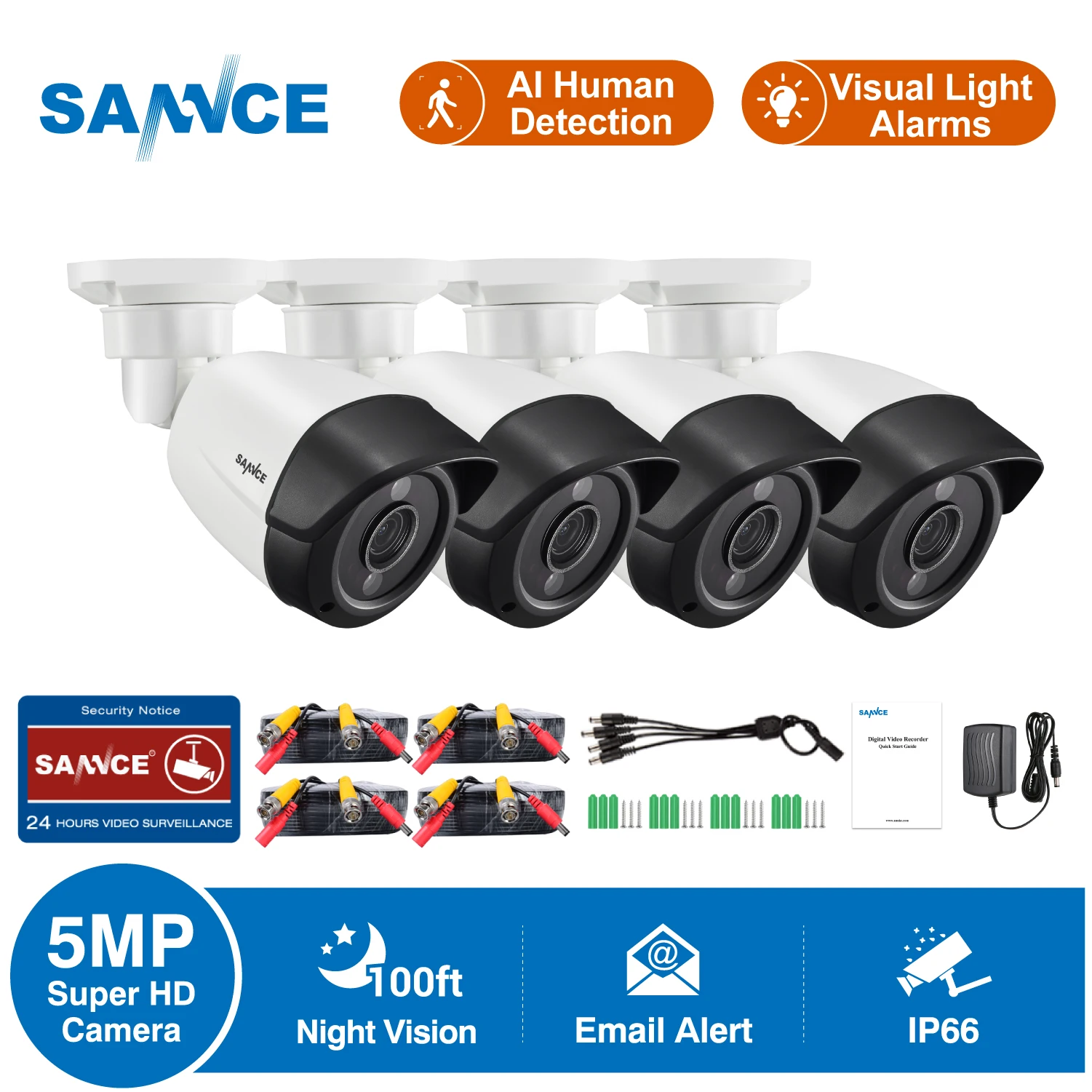 SANNCE 5MP супер HD камера безопасности 4X 8X 100ft ночное видение наружная