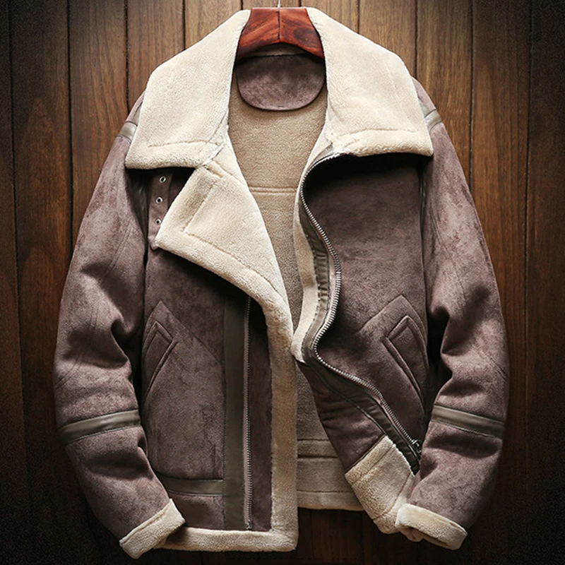 

Vintage Winter Man's Fur Lined Coats Oversized European Style Brand Clothing Mens Faux Fur Leather Jacket Coats Overcoats A902