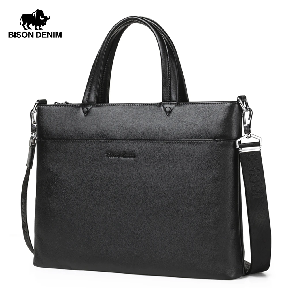 Bison Denim Fashion Brand Genuine Leather Briefcase Men Bags Business laptop Handbag  for Men Large Capacity Shoulder Bag