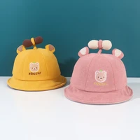 embroidery baby bear bean sprouts basin cap hat the spring and autumn period and the new fisherman hat shading baby cap folding