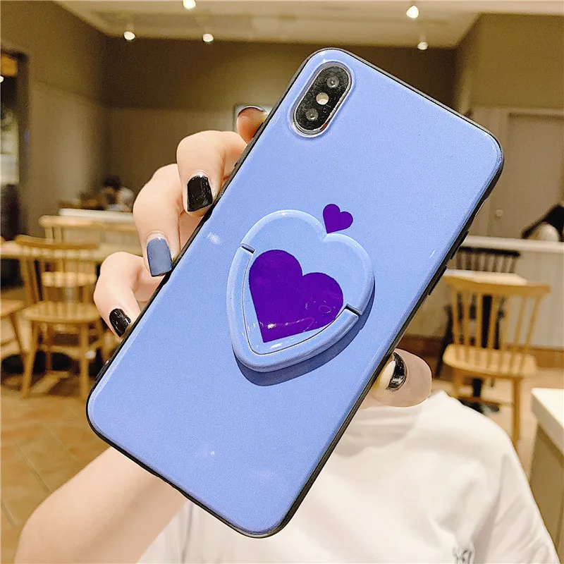 JAMULAR Love Heart Stand Fitted Case For iPhone 7 XR XS MAX X 8 6 6s Plus Candy Color Invisible Bracket Phone Cover Soft Fundas |