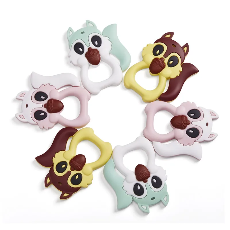 Chenkai 10PCS BPA Free Silicone Squirrel Teether DIY Baby Animal Pendant Nursing Pastel Color Grasp Sensory Toy Accessories