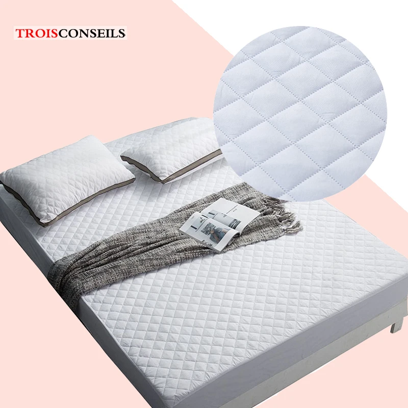 

Solid Color Mattress Cover Quilted Mattress Protector Elastic Belt Fitted Sheet King Size Breathable Bed Sheet Bedspread