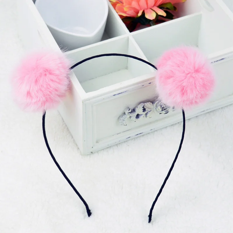 Light pink Красивая лента для волос из ангорской пряжи; яркие цвета; 1 шт.; 15 цветов; детская свадебная одежда для девочек; Детские Плюшевые помпоны с заячьими ушками - Цвет: Light pink