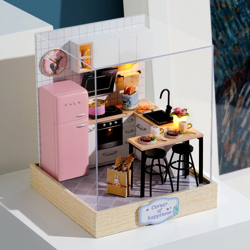 DIY миниатюры кукольный домик Миниатюрный Кукольный домик Модель 3D деревянная игрушка мебель Каса со светодиодный игрушки для детей подарок на день рождения QT025