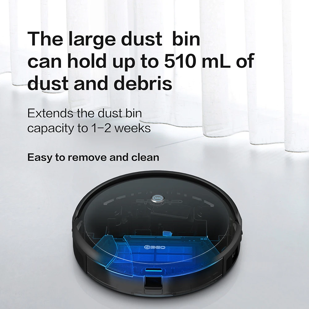 

360 C50 Robot Vacuum Cleaner Sweeping 2600Pa WiFi APP Household Vacuum Cleaner Voice Control Running For 120 Min Clean The Robot
