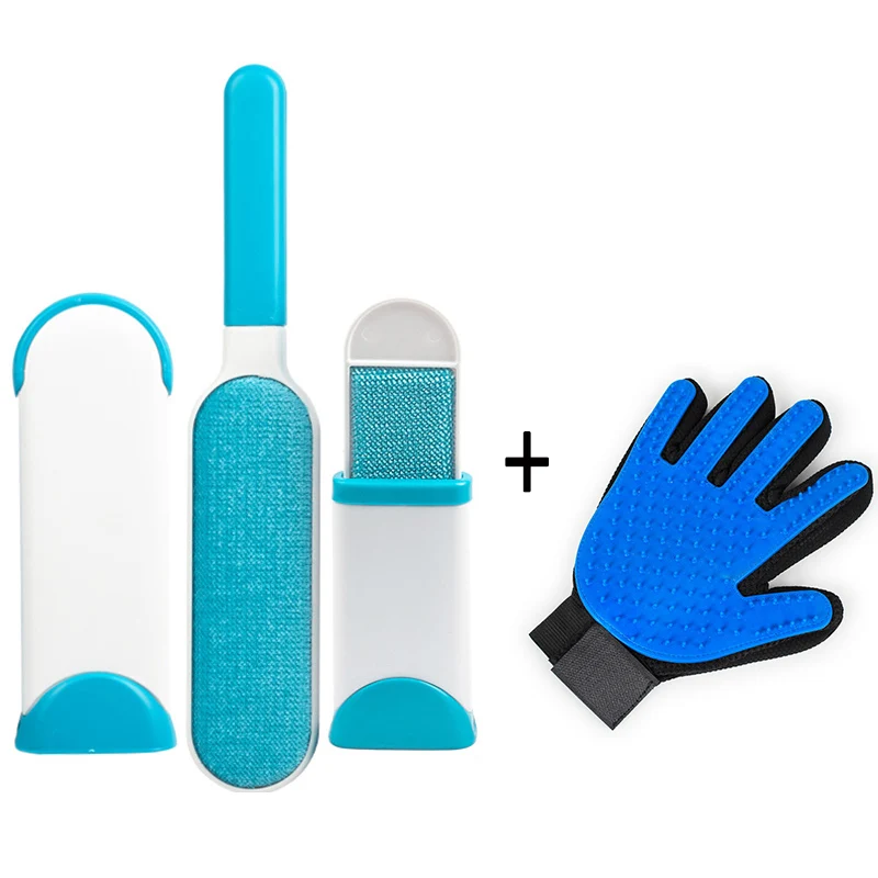 brush right-blue Набор для чистки домашних животных, удивительное предложение, перчатка для ухода за домашними животными, щетка для удаления волос, мягкие массажные перчатки для домашних животных, идеально подходят для собак, кошек - Цвет: brush right-blue