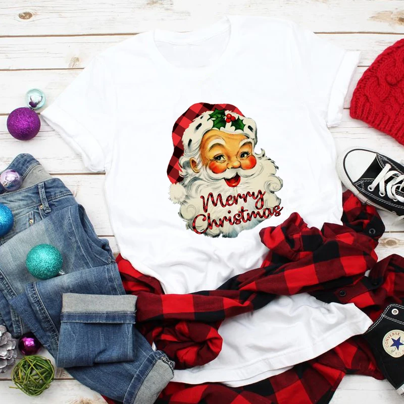 

Цветная Рождественская футболка с Санта-Клаусом, забавный зимний праздничный подарок, футболка, винтажный женский Графический Рождественс...
