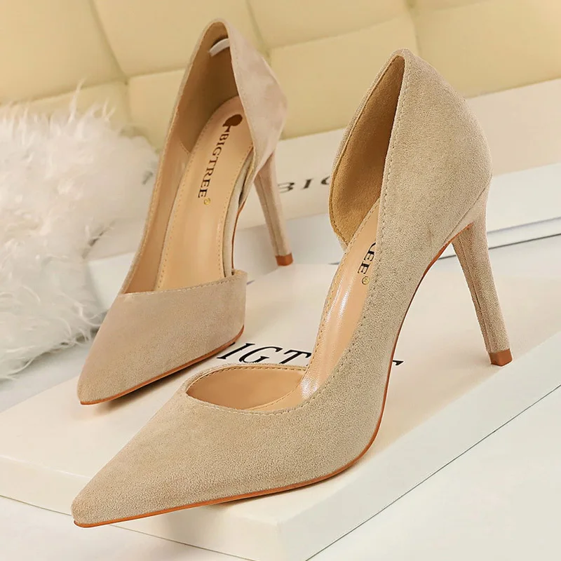 Женская обувь замшевые простые женские туфли лодочки на высоком каблуке