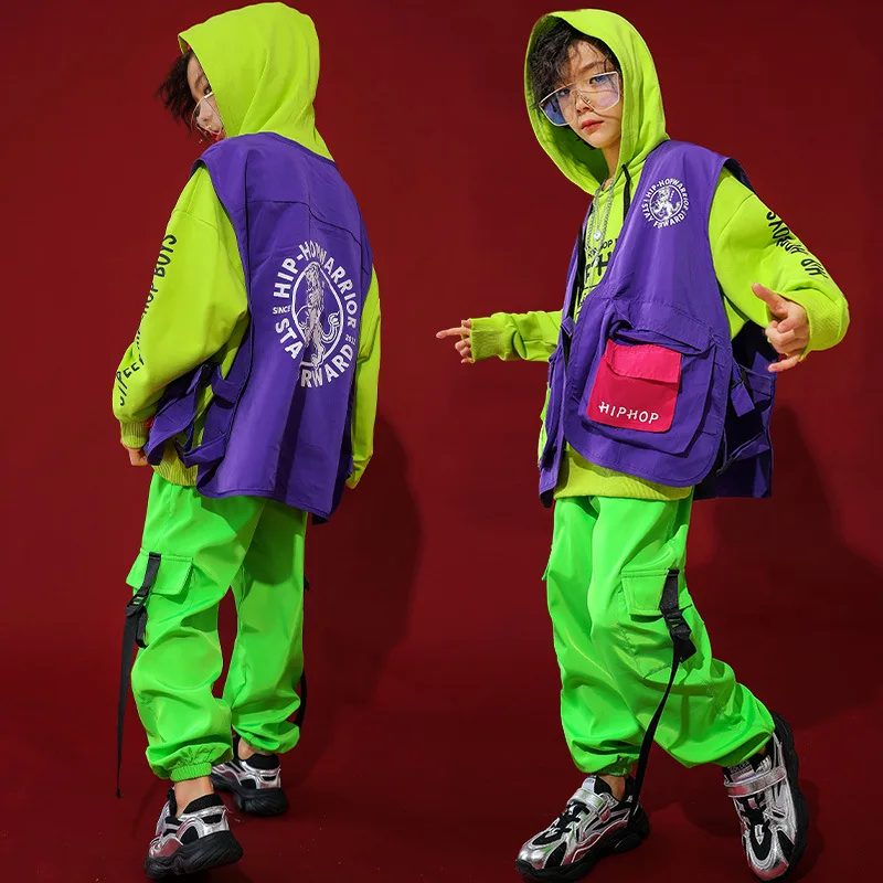 For 6 8 10 12 14 16 Yrs Kids Loose Hoodies Vest Pants Jazz Suit Children Hiphop Dance Clothes Boys Girls Costumes Outfits | Детская