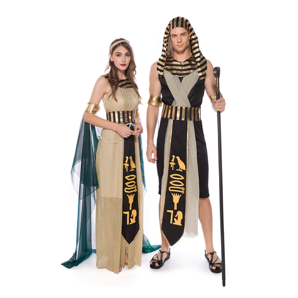 Donne adulte uomo Deluxe Cleopatra faraone egiziano Costume Halloween antica regina greca dea Fantasia Fancy Dress