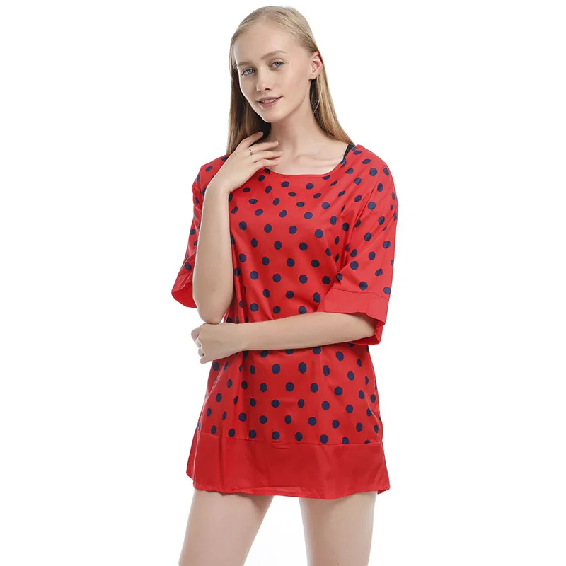 Женские повседневные свободные футболки в горошек с круглым вырезом длинные