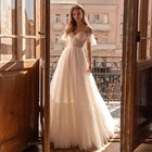 Женское ТРАПЕЦИЕВИДНОЕ свадебное платье, элегантное платье принцессы с длинным шлейфом, прозрачным вырезом и открытыми плечами, свадебное платье для возлюбленных, 2022