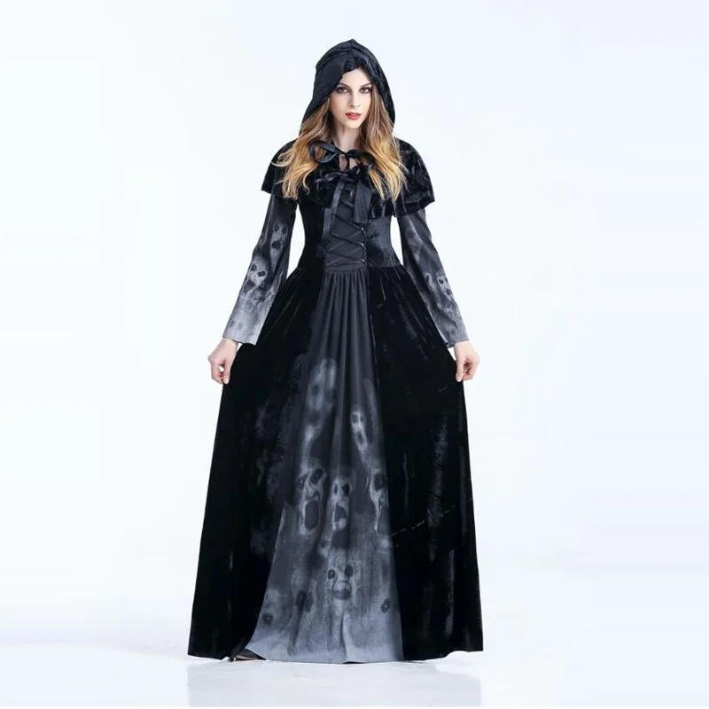 

Halloween Costumes Hoodie Witch Costume Women Long Dress Cosplay Clothes Black Long Dress