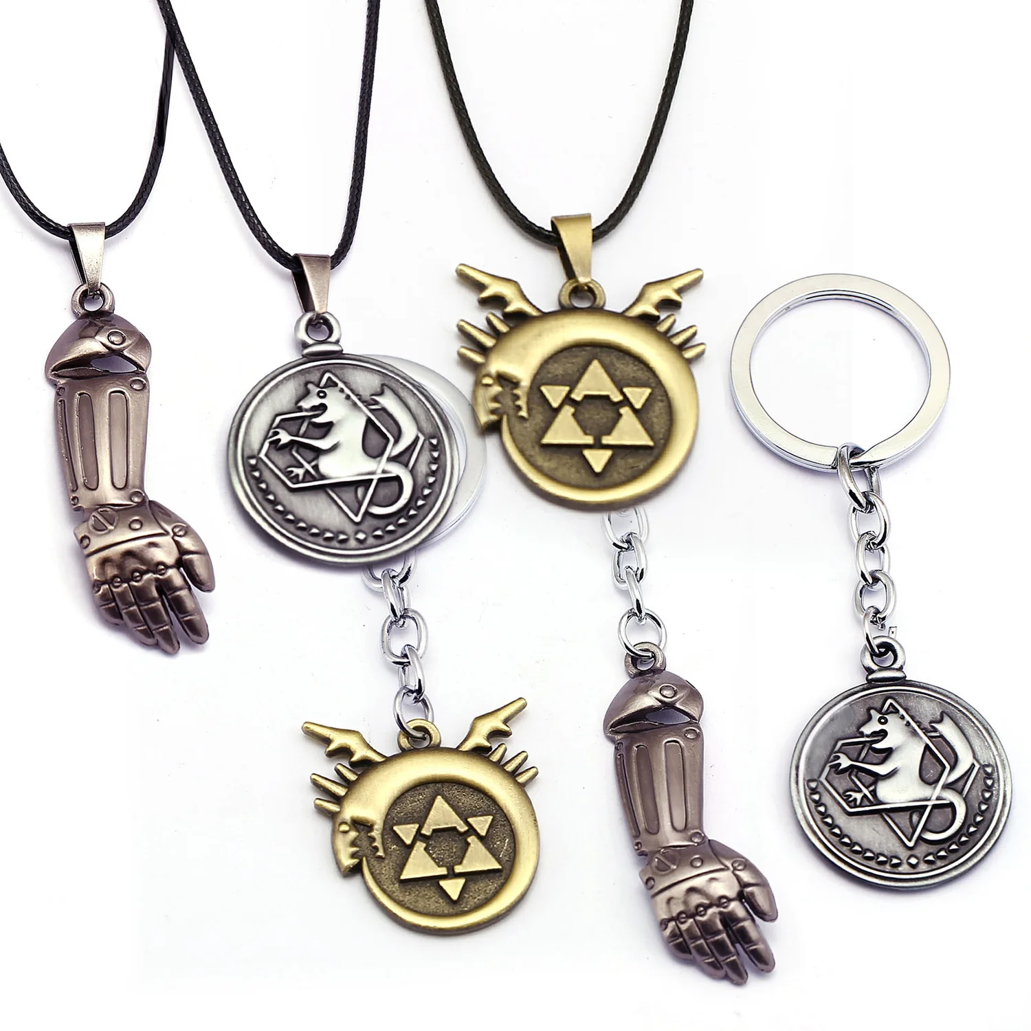

Wholesale Anime Fullmetal Alchemist Edward Elric Necklace Edward Elric Steel Arm Pendant Necklace Key Chain for Men Women