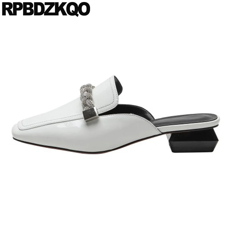 Стразы белые черные дизайнерские вечерние Лакированная кожа Лоферы сверкающие