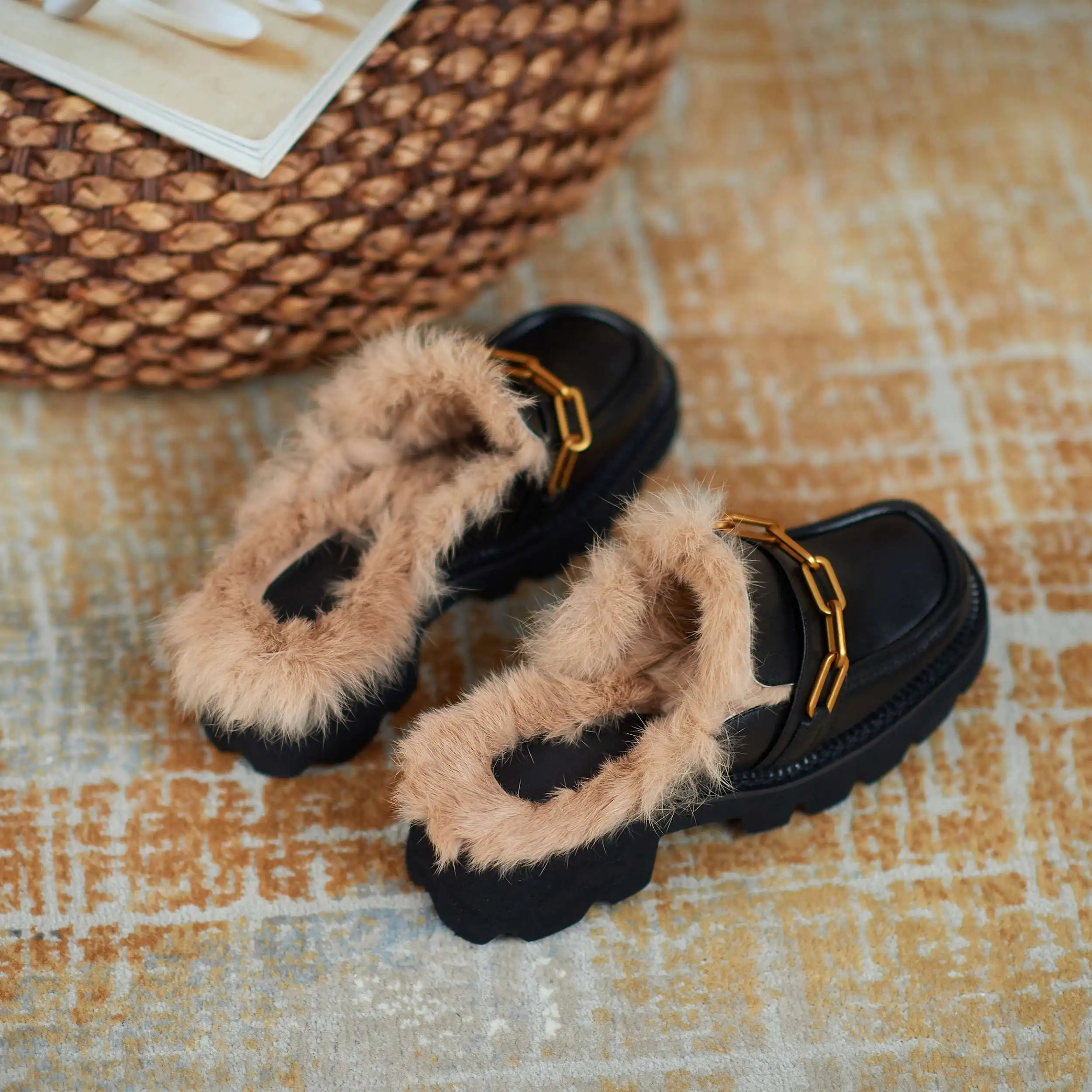 

Krazing pot new genuine leather round toe high heels metal decoration comfortable fashion slip on handmade outside slipper L66