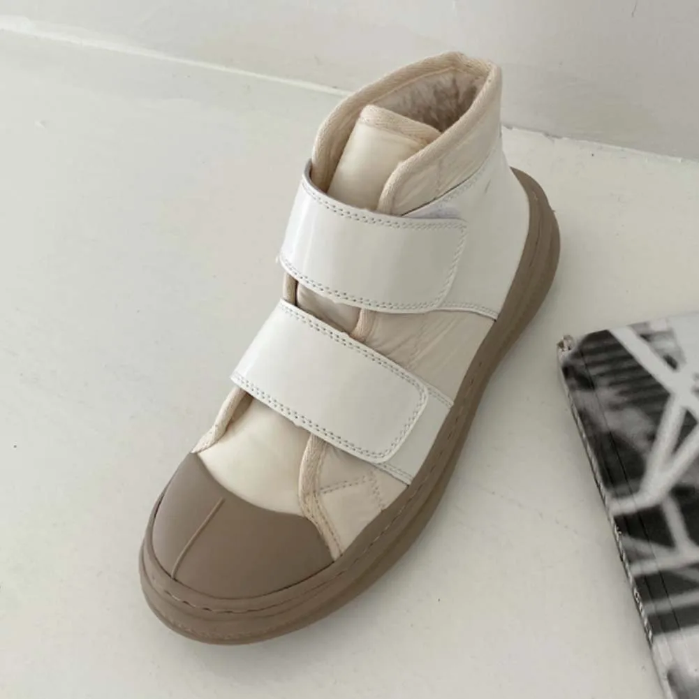 

New Fashion High Quality Shoes Female On Sale Flat With Round Toe Mixed Color Short Plush Warm Winter Sneakers hook&loop Leather