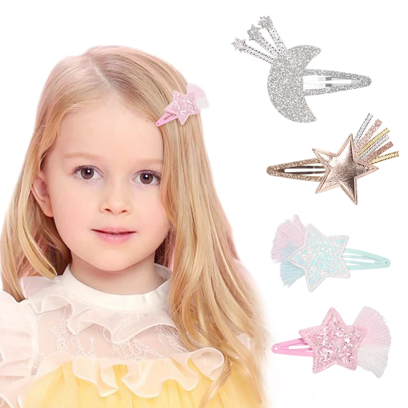 Детская заколка для волос с маленькими звездами и лунами девочек блестящая