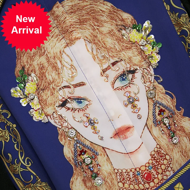 

2021 Summer Fashion Designer Suit Women Long sleeve Crystal Sequins Beaded Beauty Print ShirtShorts 2 piece set