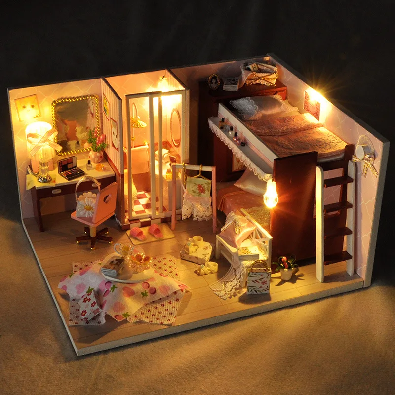 

Doll House Wooden Furniture Diy House Miniature Box Puzzle Assemble 3D Miniaturas Dollhouse Kits Toys For Children Birthday Gift