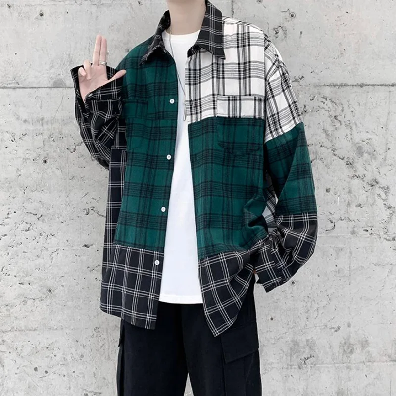 

2021 Brand clothing Men's spring High quality pure cotton long sleeve shirts/Male slim fit lapel plaid Hip-hop style shirts 5XL
