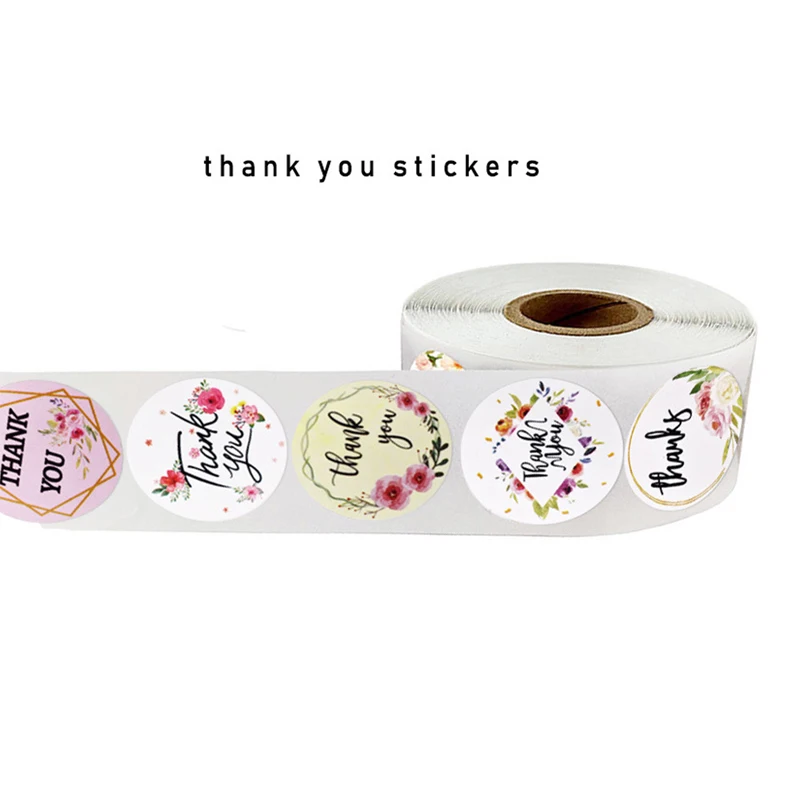 

500 Pcs Thank You Stickers Seal Labels Round For Package Personalized Decoration Stationery Floral Wedding Decoration