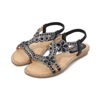 bohemian women sandals low2 5cm fashion casual wedges sweet ladies shoes size35 42 elastic band solid crystal sandals for women