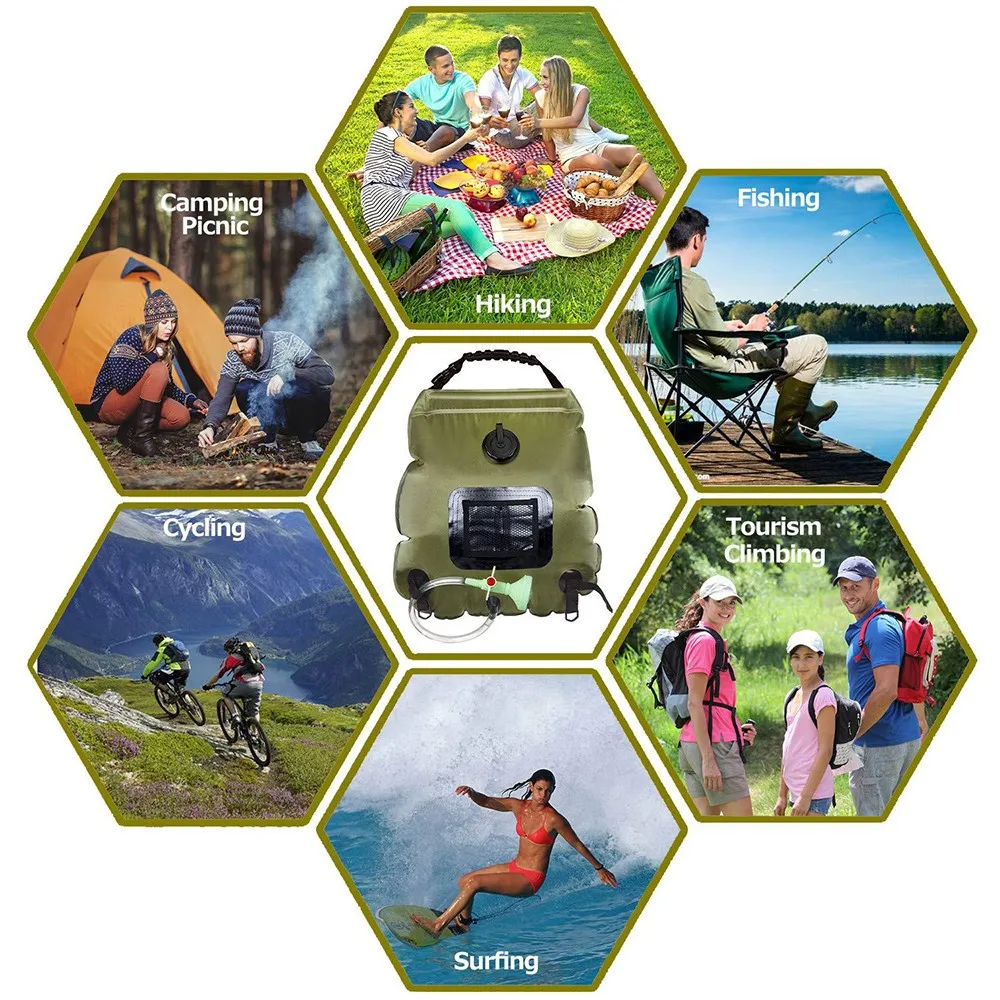 

Portable Outdoor Camping Shower Bag Water Bags Solar Heating Folding Hiking Climbing Bath Equipment Shower Head Shower Bag
