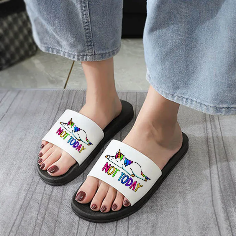 

Cute Cartoon slippers Beach Slippers Open Toe Indoor Home Woman Slides Bathroom Slippers NOT TODAY Women's Slippers