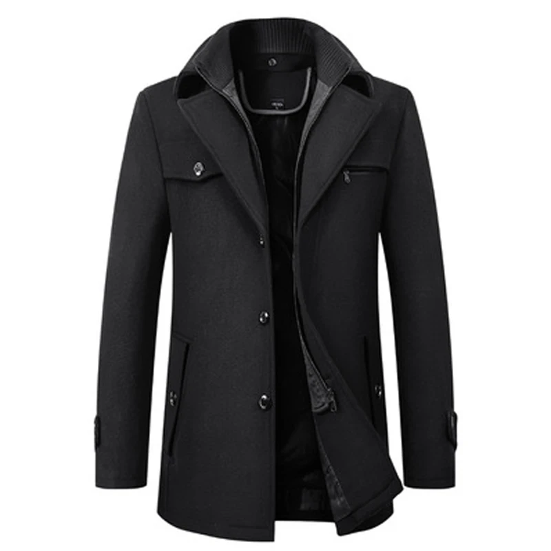 Men Winter Wool Coat 2021 Men's New Casual Brand Solid Color Blends Woolen Pea Male Trench Overcoat | Мужская одежда