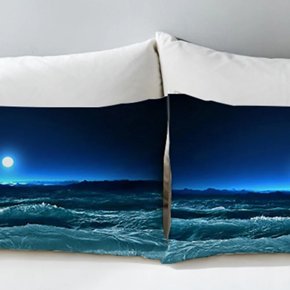 2pcs Moon Ocean Pillowcase Blue Printed Pillow Case 3D Landscape Bedding Cover Luxury 50x75 50x90cm | Дом и сад