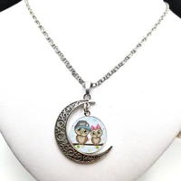 2020 new cartoon pendant owl children pendant necklace silver color long moon necklace fashion jewelry christmas gift