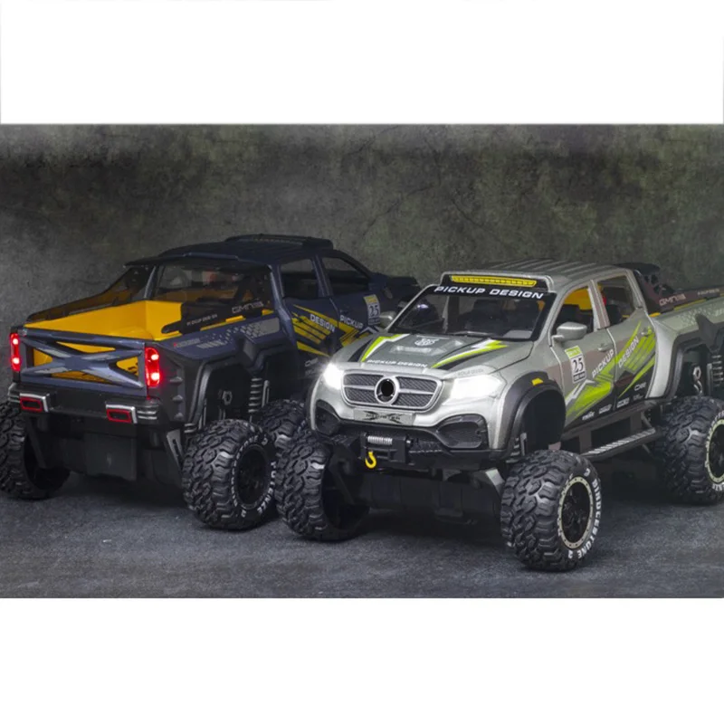

1/28 Simulation Alloy X-CLASS E X Y 6X6 Pickup Car Model Metal Toy Vehicle Sound Light Pull Back Model Toys Kids Gift Collection