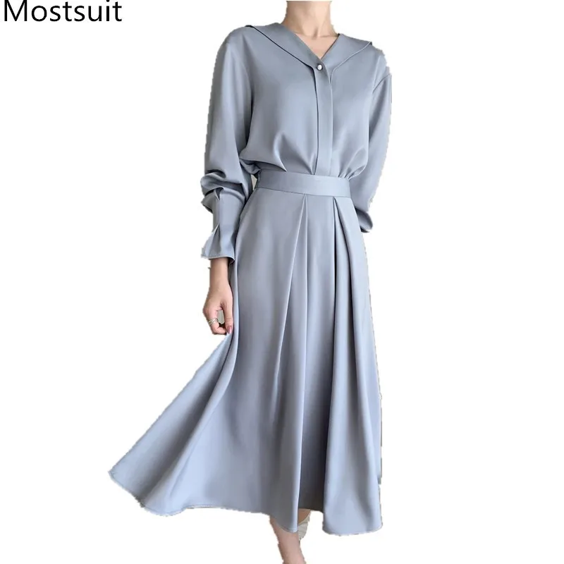 Ol стиль корейский элегантный комплект из двух предметов с юбкой женская рубашка v