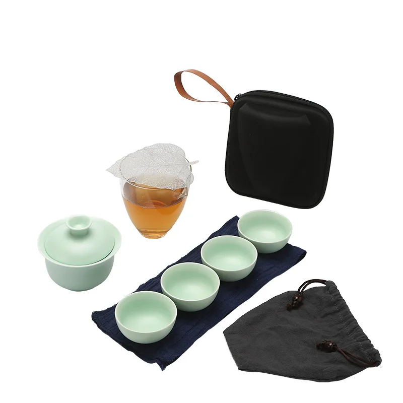 Portable Travel Tea Set Gift Teaset With Handbag Chinese GAIWAN Kung Fu Cups Coffee Cup Maker Table Ornament | Дом и сад