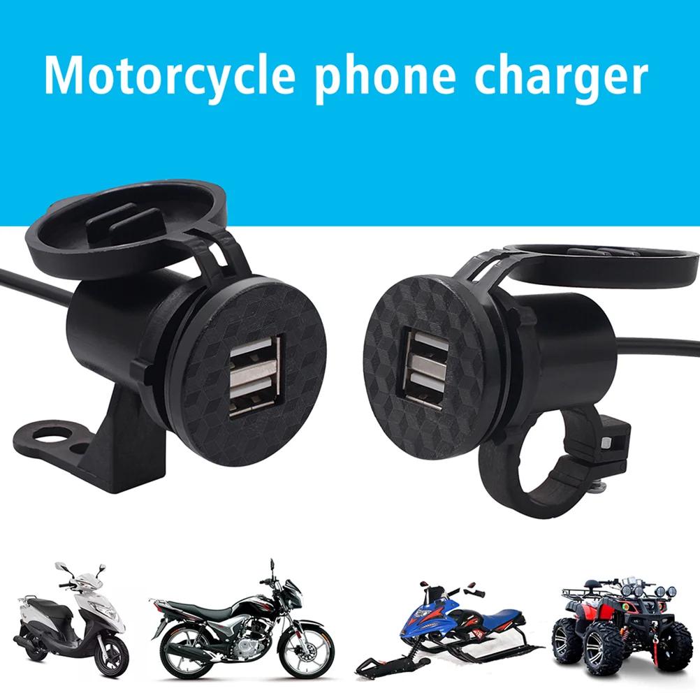 

Motorcycle Mobile Phone Charger 12V Waterproof and Rearview Mirror Handlebar Fixed Charger with Dual USB (Black)