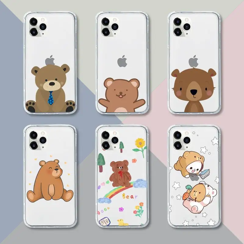 

Cartoon Bear Phone Case Transparent For iPhone 13 12 11 pro mini XS XR X max 5 6 s 7 8 plus Soft Clear Mobile bags