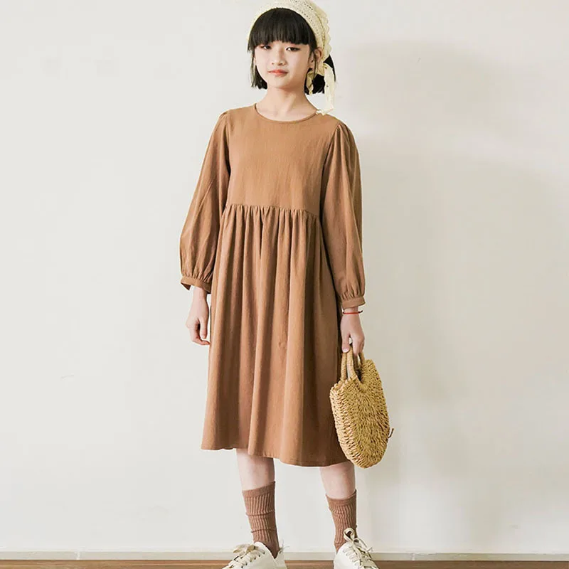 

Good Quality 2021 New Spring Teenagers Girl Clothes Long Sleeved Dress Fashion Teens Kids Dresses Lantern Sleeves Autumn Dress