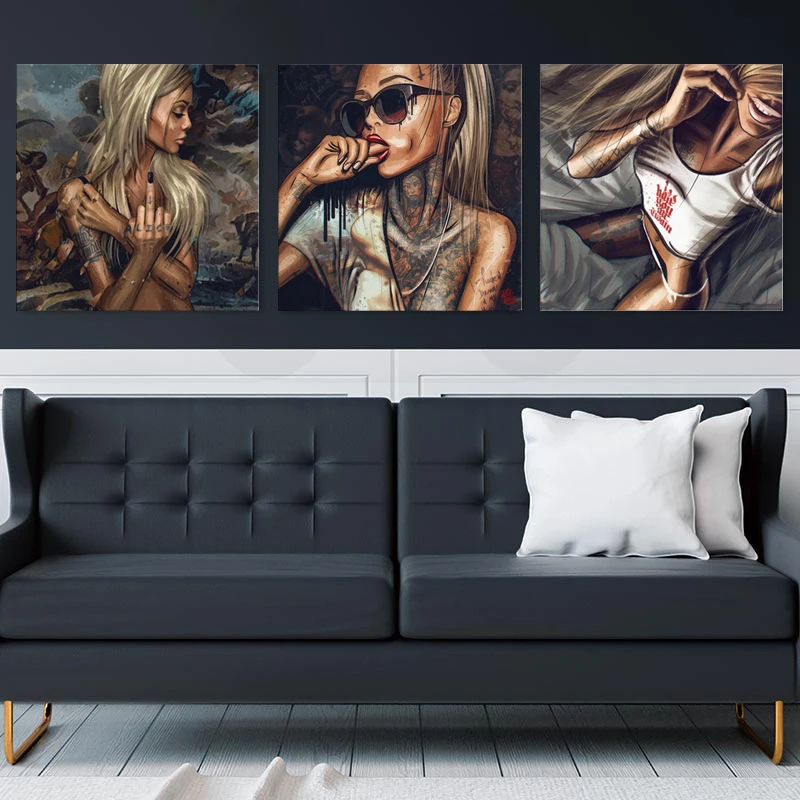 Крутая сексуальная девушка тату поп граффити улица Секс Женщины картина маслом