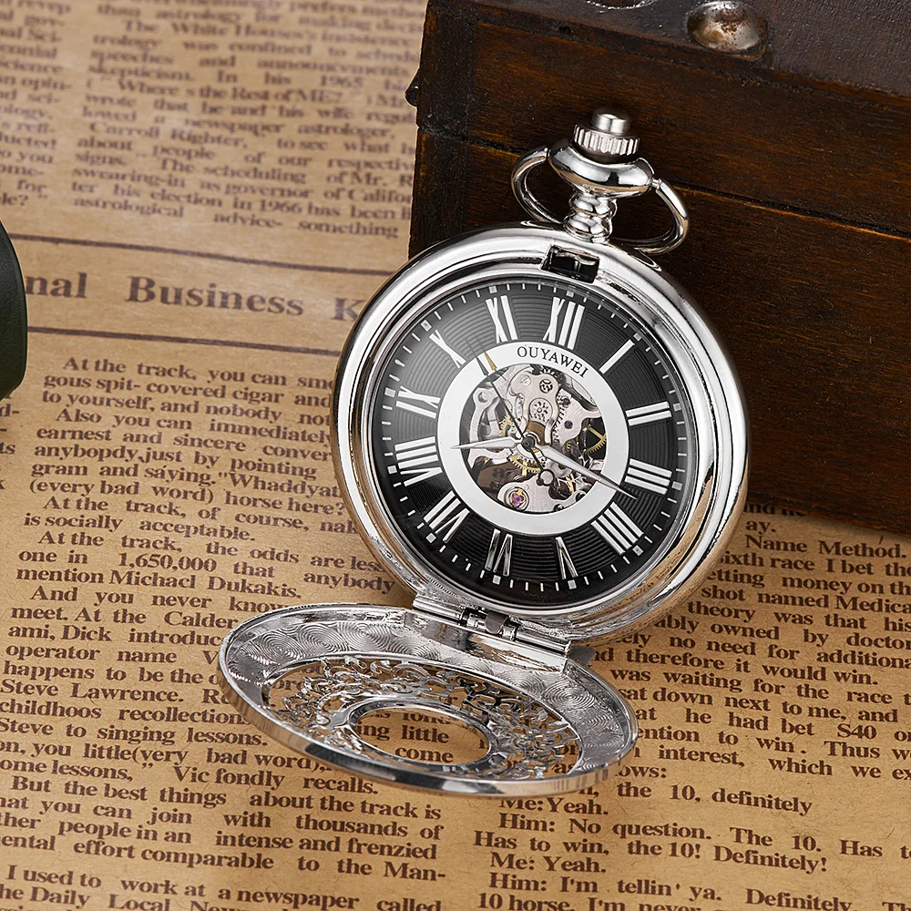

Men's Watch Hollow Skeleton Hand Wind Mechanical Pocket Watch Analog Roman Numerals With Chain Xmas Gift For Men OYW-P07