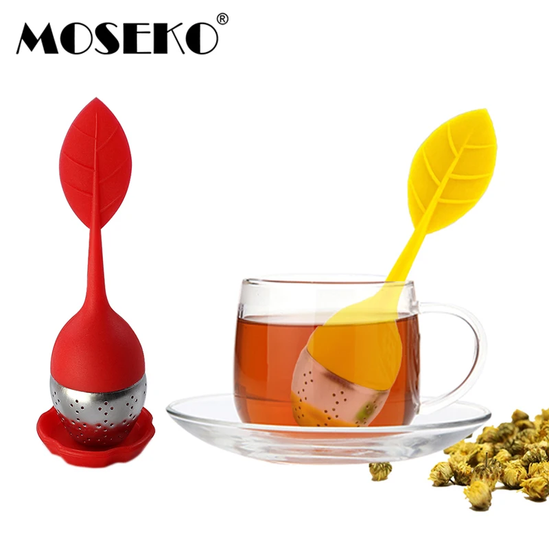 

Силиконовый ситечко для заваривания чая MOSEKO, 1 шт., многоразовое ситечко с подносом, травяной фильтр для специй, чая и кофе, посуда для напитк...