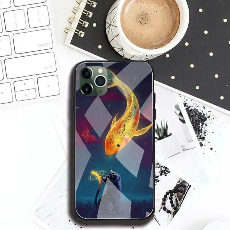 Чехол для телефона с китайскими кои рыбами закаленное стекло iPhone 12 Pro Max Mini 11 XR XS MAX