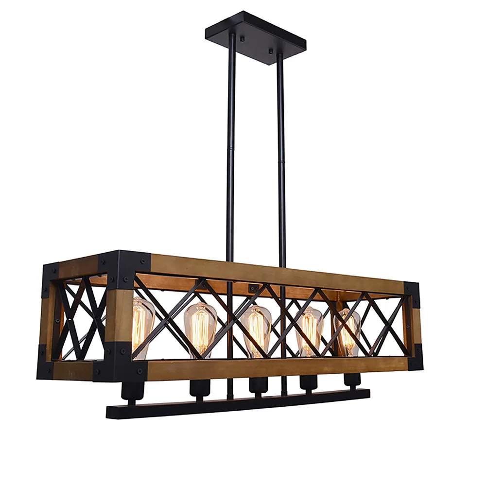 Американская прямоугольная деревянная люстра в стиле ретро креативный фонарь