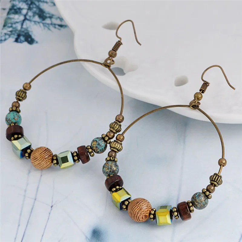 Серьги-кольца женские бронзовые с бусинами | Украшения и аксессуары