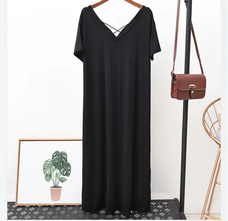 Fdfklak Summer Dress 2020 Hot Lingerie Sexy Long Nighty Ladies Sleepwear Night Dress Loose Modal Nightgown Sleeping Dress