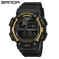 sanda top brand 50m waterproof military watch mens led digital display luminous watch automatic calendar relogio masculino 6009