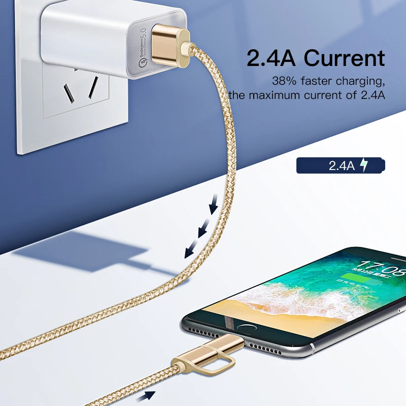 ! Кабель быстрой зарядки и передачи данных ACCEZZ 2 в 1 Micro USB 8pin для iPhone 7 8 Plus X iPad Mini Samsung