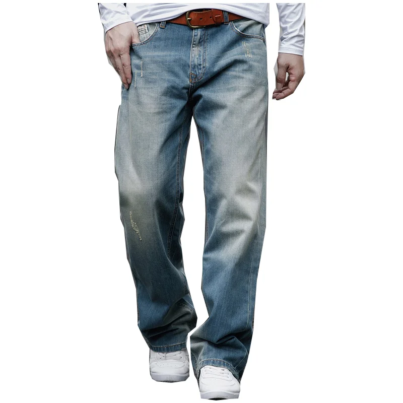 Men's wide-leg loose jeans oversized loose jeans spring and autumn hip-hop skating jeans blue